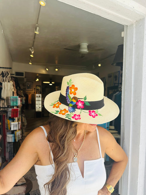 Bird Embroidered Handmade Ecuadorian Hat
