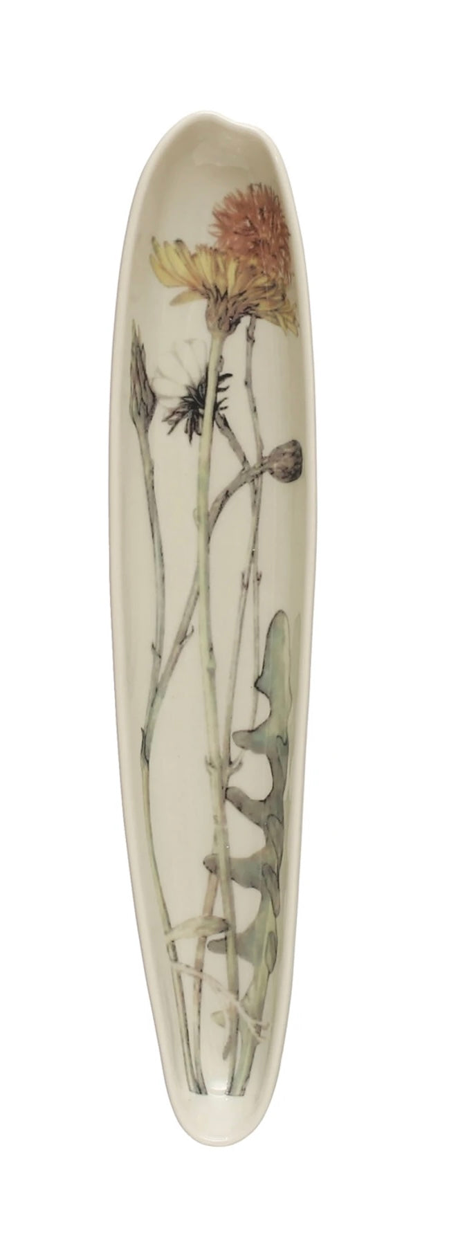 Stoneware organic shaped platter with floral image