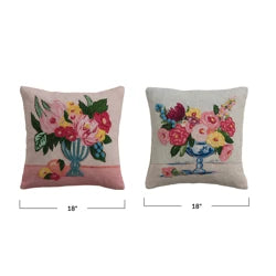 Flower Square Fabric & Linen Pillow 18"