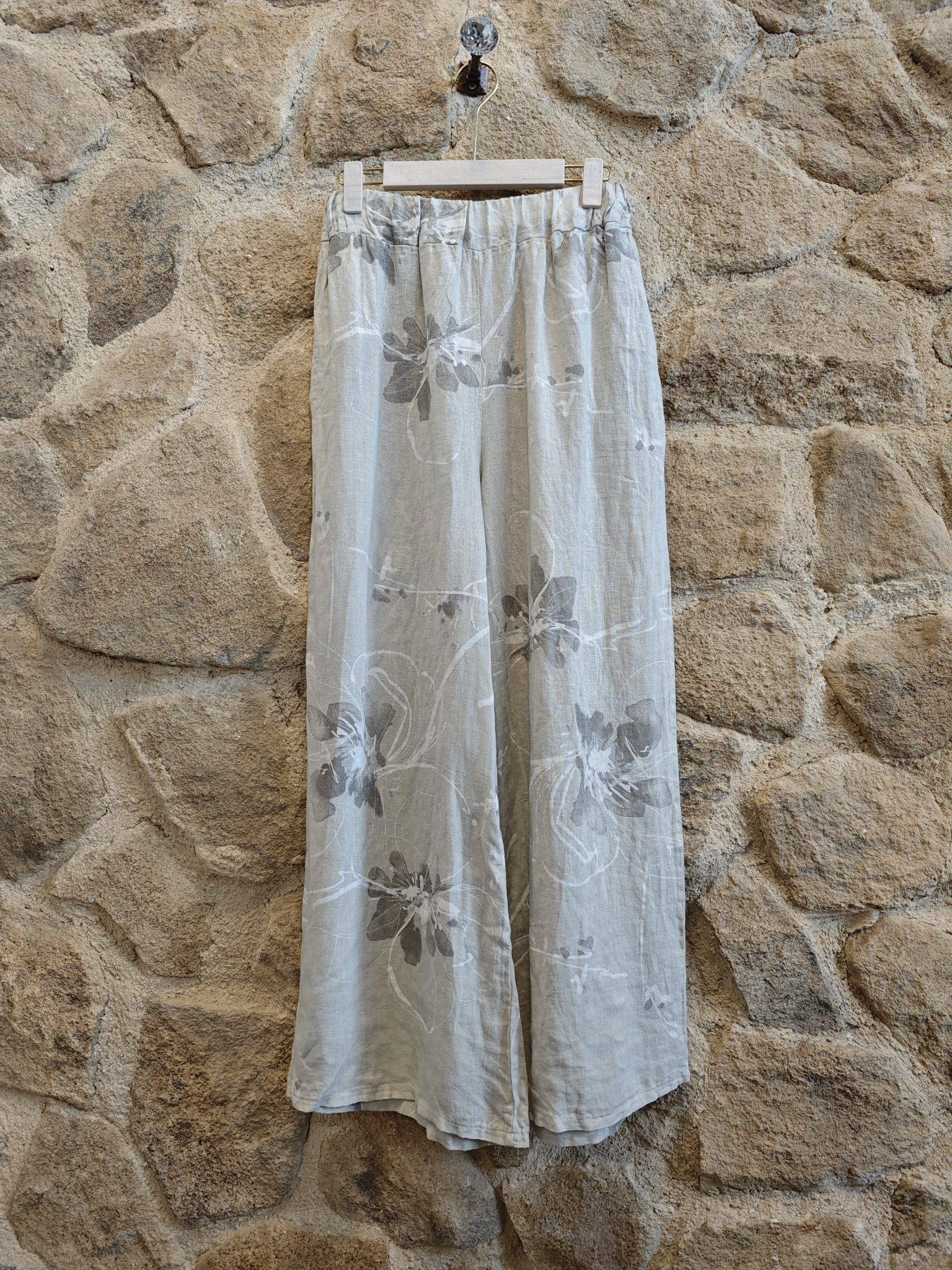 PRINTED 100% LINEN PANTS