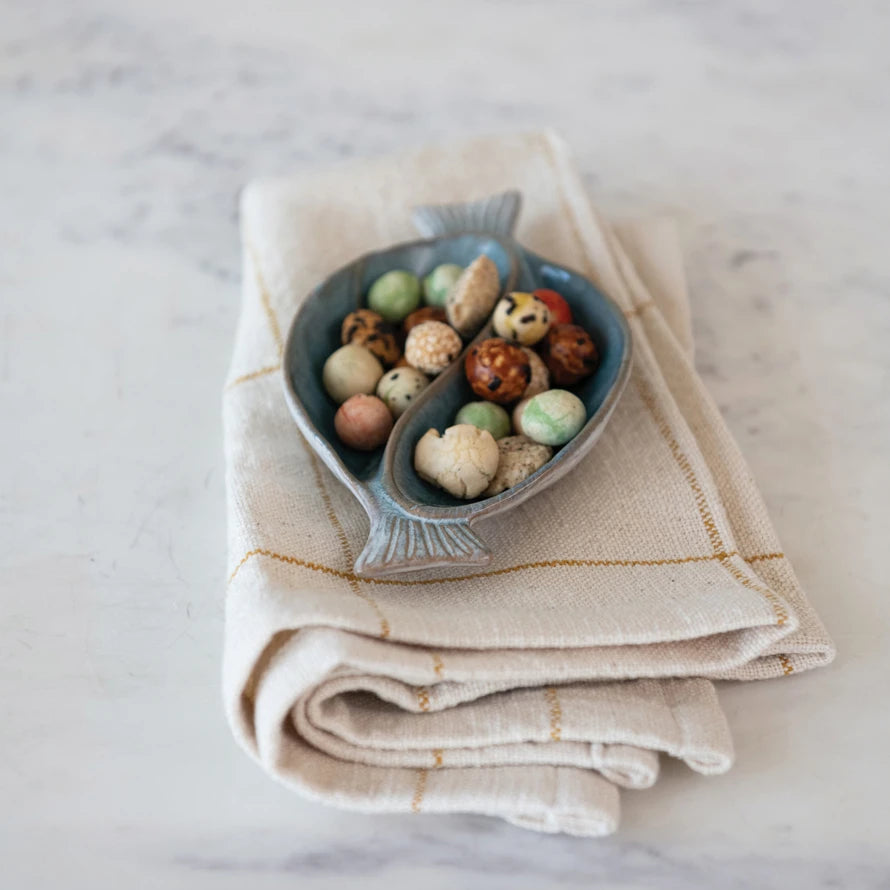 Blue stoneware fish shaped dish – view 2
