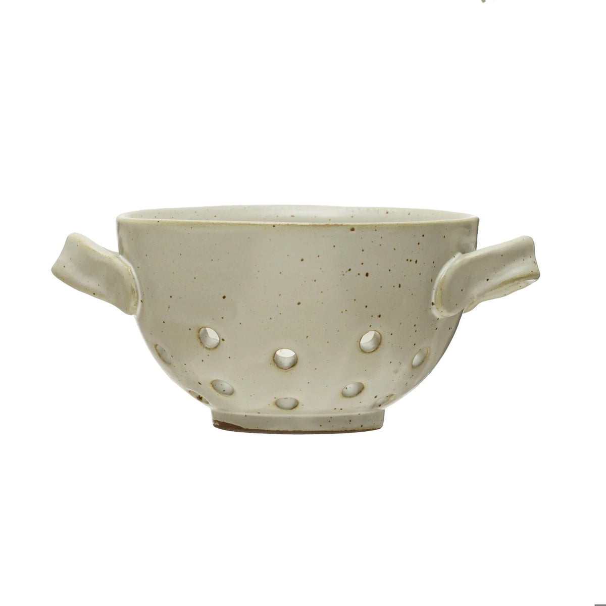White stoneware berry bowl with handles, reactive glaze