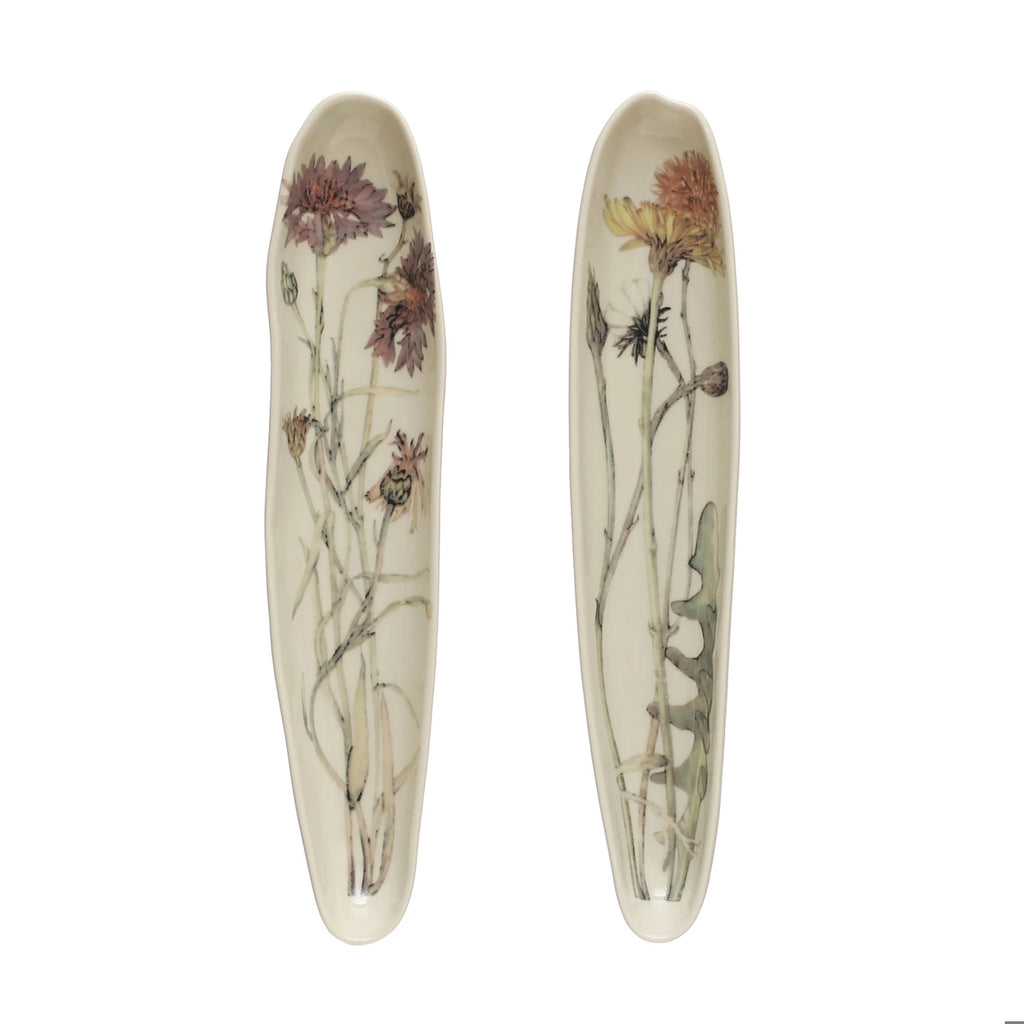 Stoneware organic shaped platter with floral image – view 3
