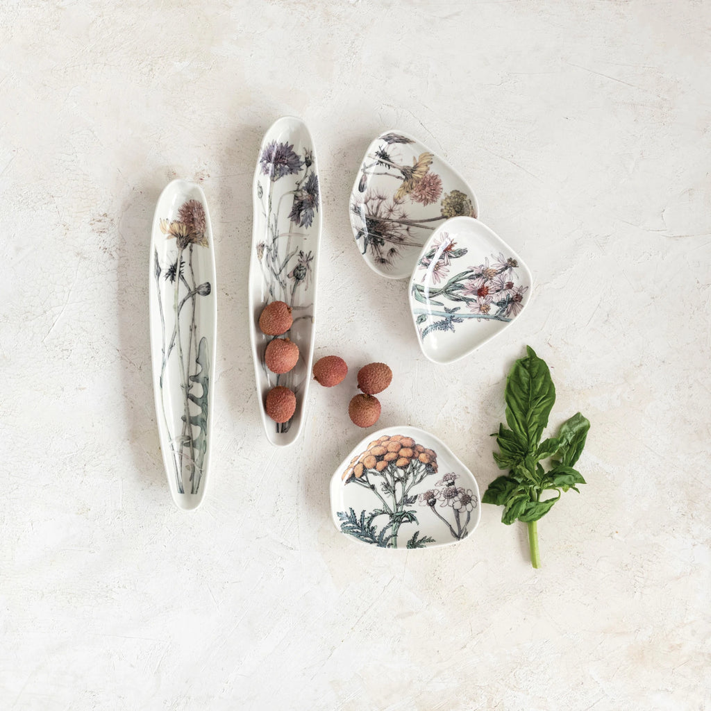 Stoneware Platter w/ Florals, 2 Styles