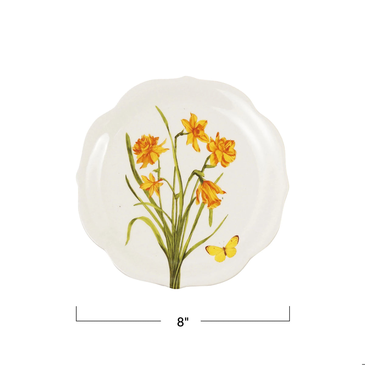 Scalloped stoneware plate with hand-painted flowers – view 3