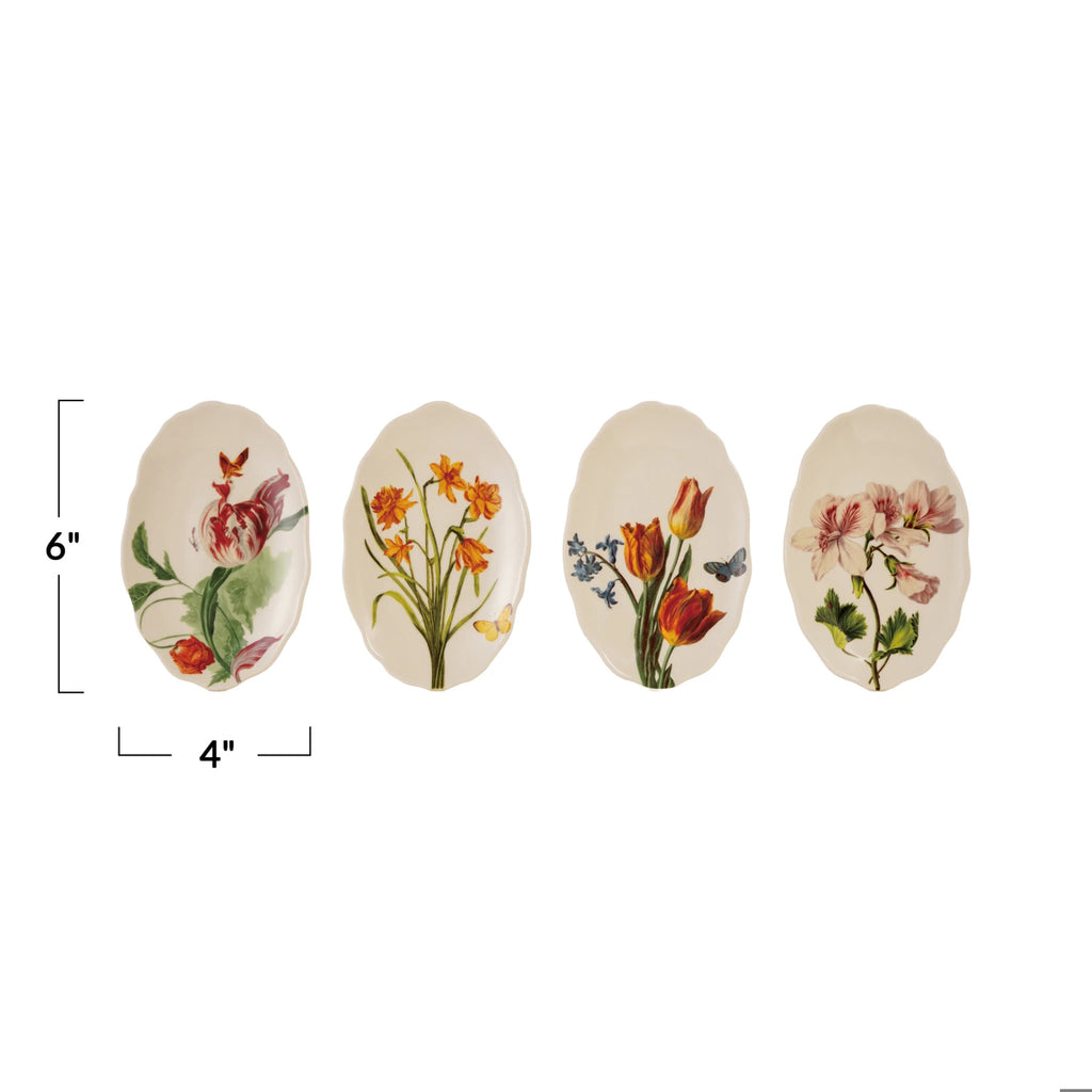 Scalloped stoneware oval plate with painted flowers – view 2
