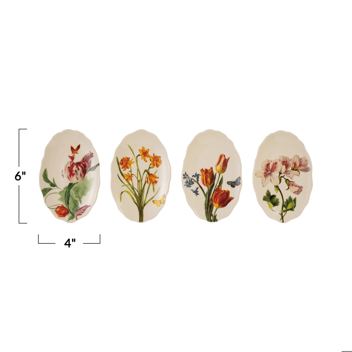 Scalloped stoneware oval plate with painted flowers – view 2