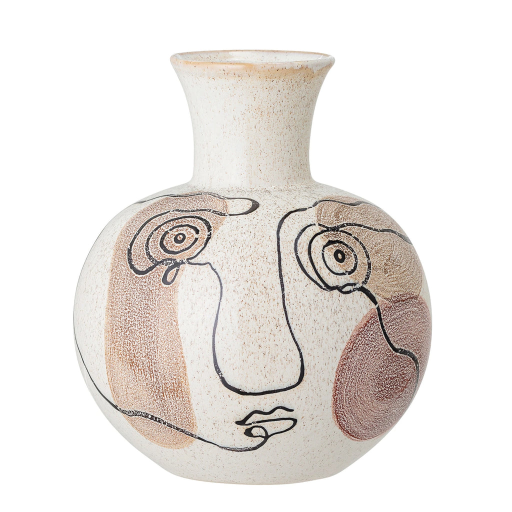 Hand-painted stoneware vase with a face