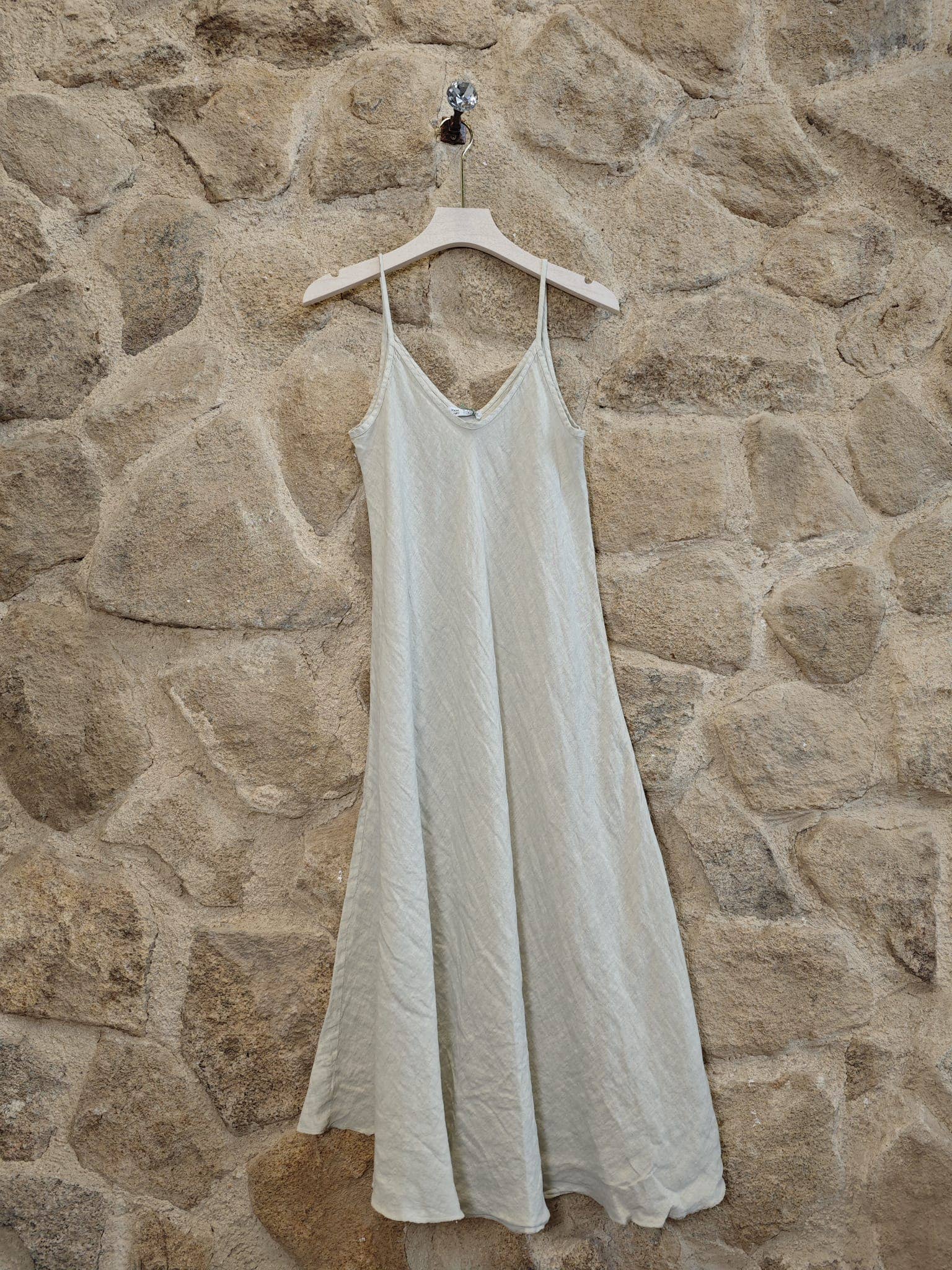 100% LINEN STRAPPY LONG DRESS