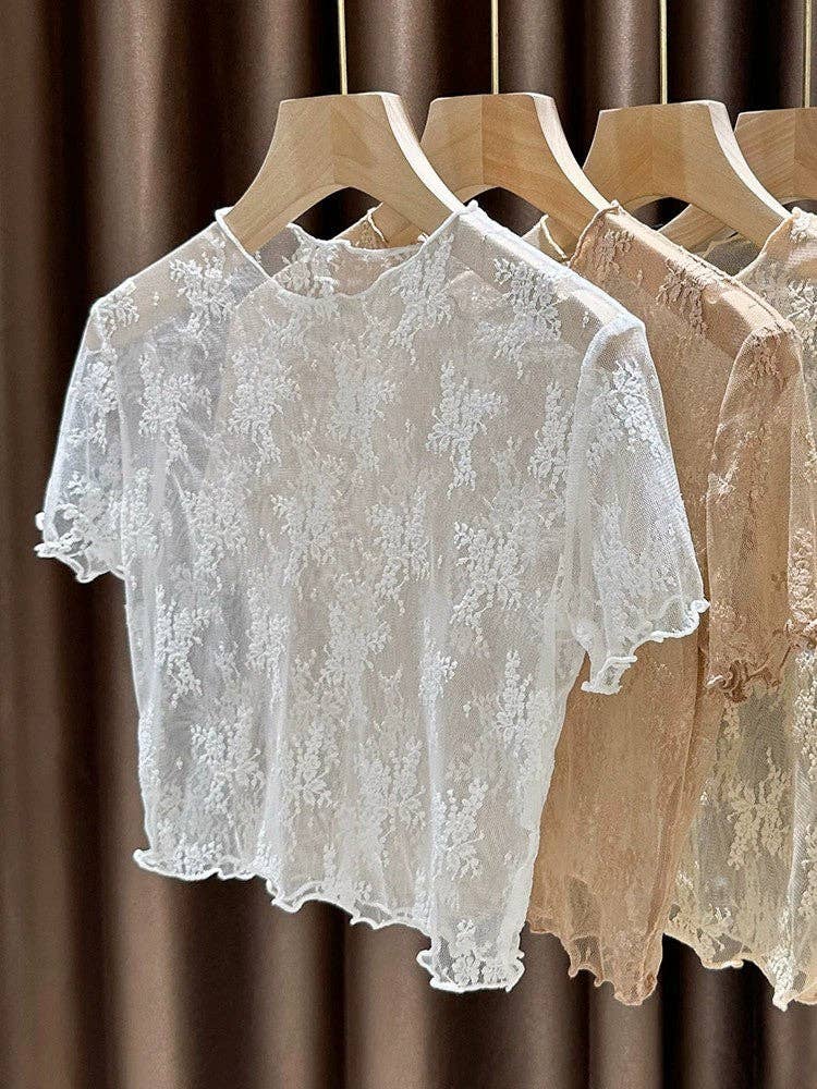 Floral Lace Cropped Short Sleeve