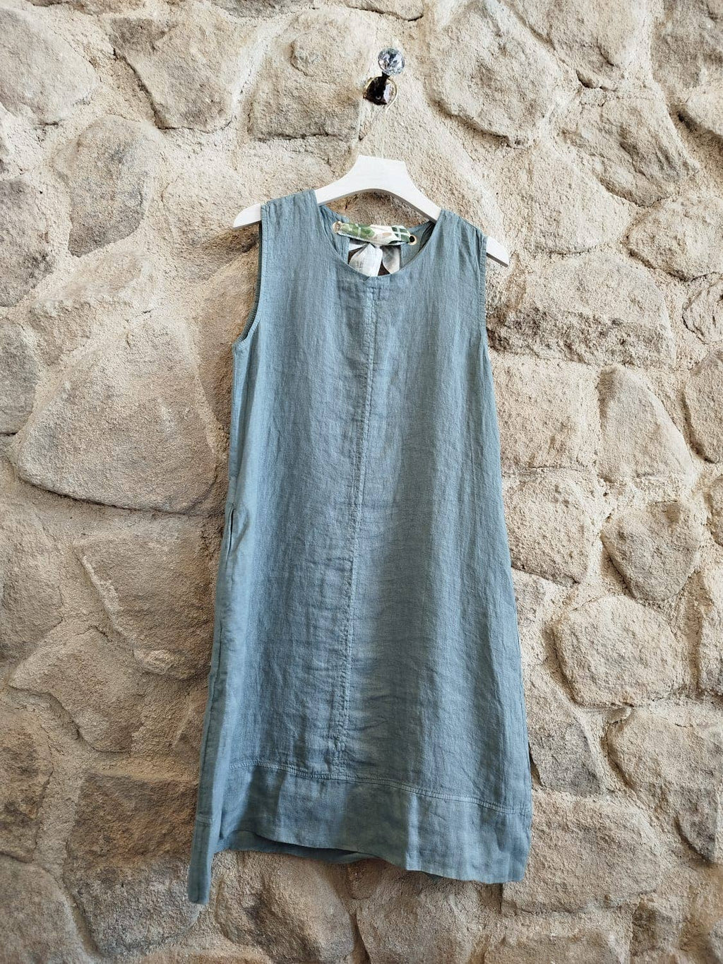 TIE SHORT DRESS 100% LINEN