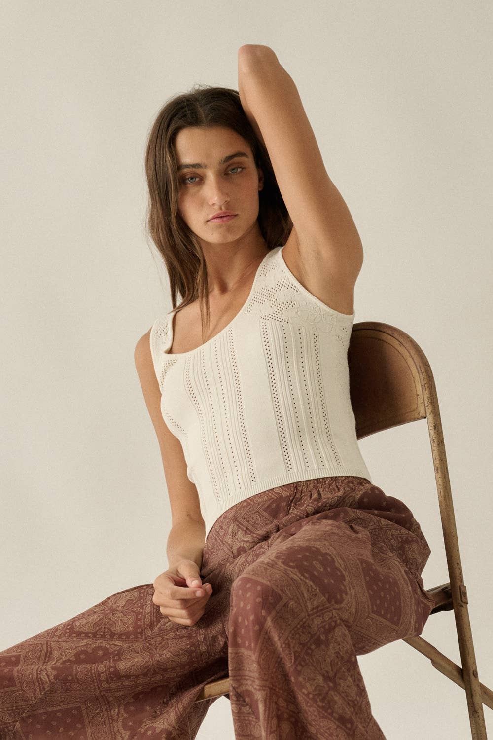 Floral Ribbed Pointelle Knit top