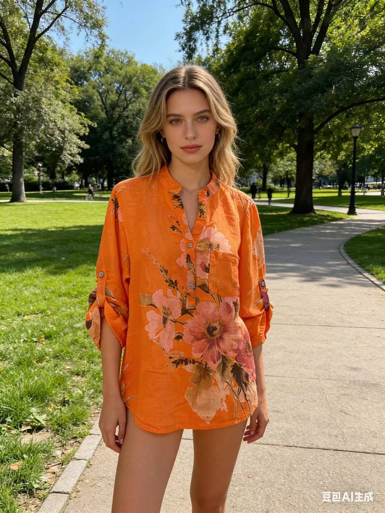 Floral O/S Linen Blouse