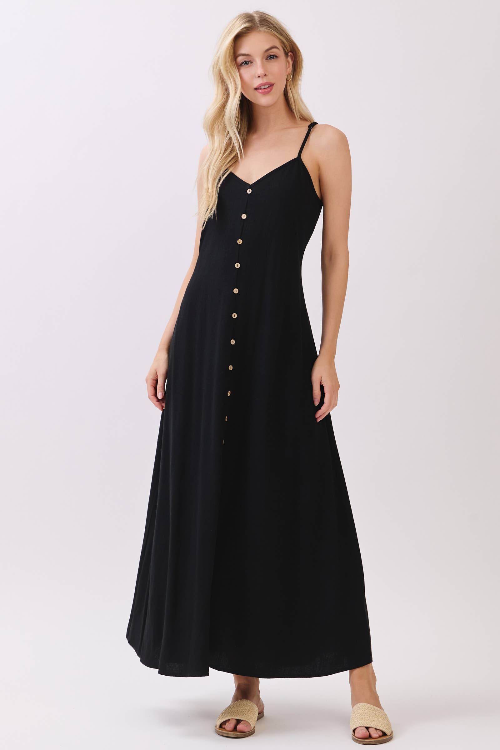 FLOWY DRESS/BUTTONED TRIM AND SLIT