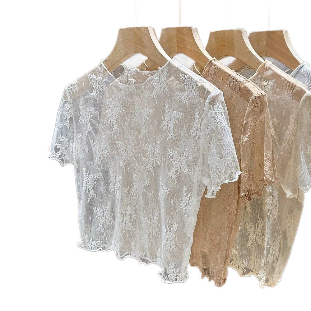 Floral Lace Cropped Short Sleeve