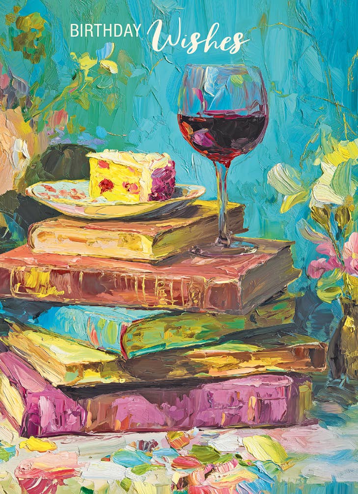 GLASS OF WINE AND BOOKS