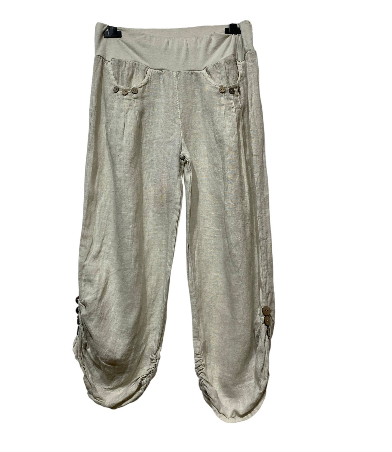 Italian Linen Capri Pants: BEIGE