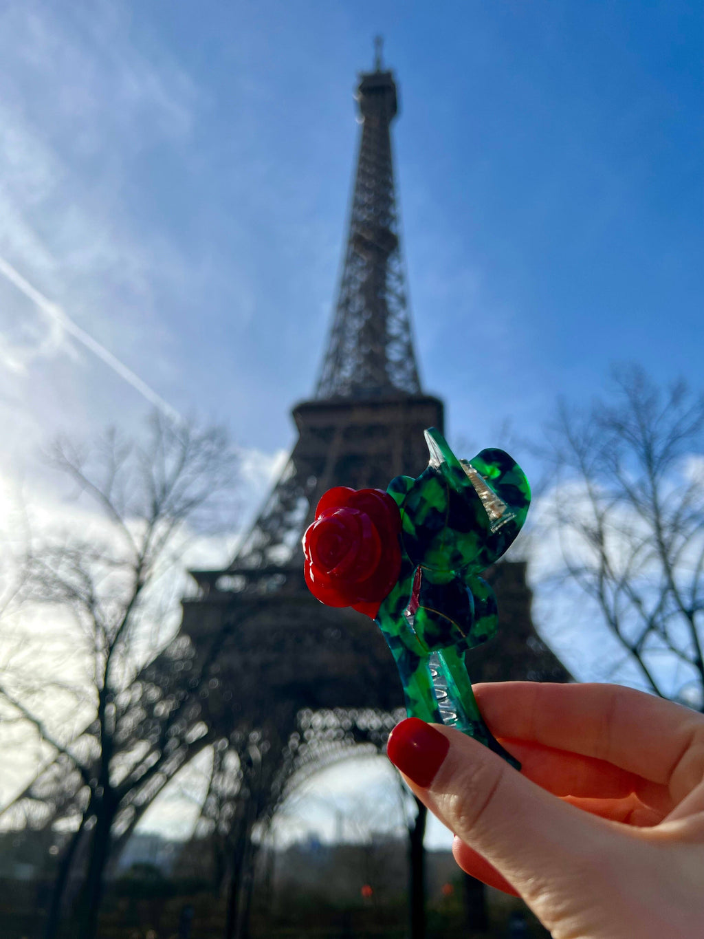 Handmade Rose Stem Flower Hair Clip