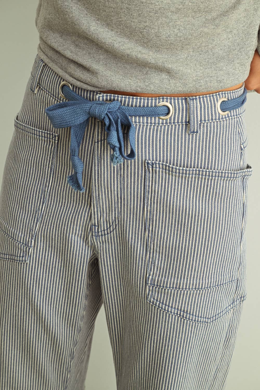 STRIPED BARREL PANTS with BELT