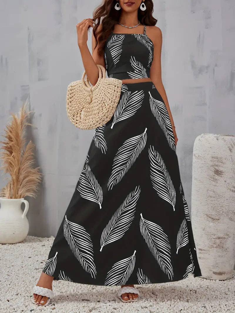 Women's Vacation Print Slit Skirt