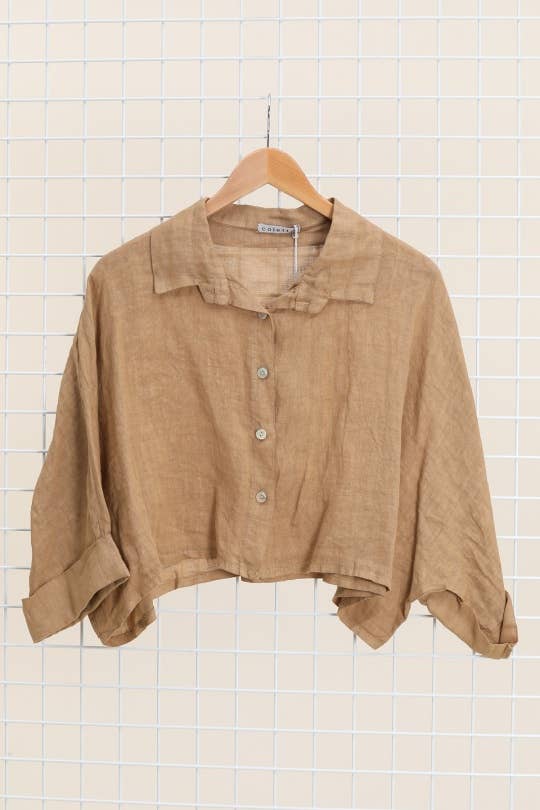 SHORT LINEN JACKET/SHIRT: Blanc