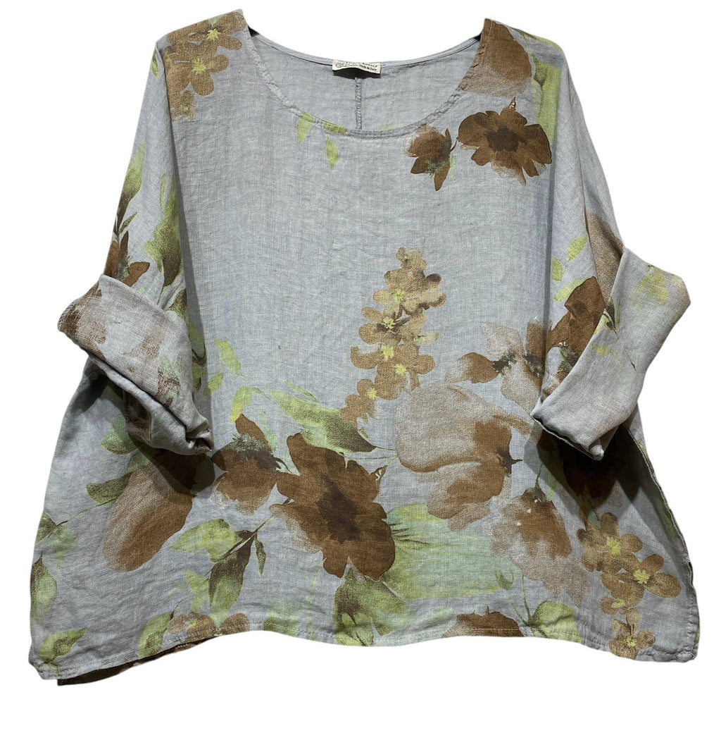 LINEN BLOUSE W/Flower Print