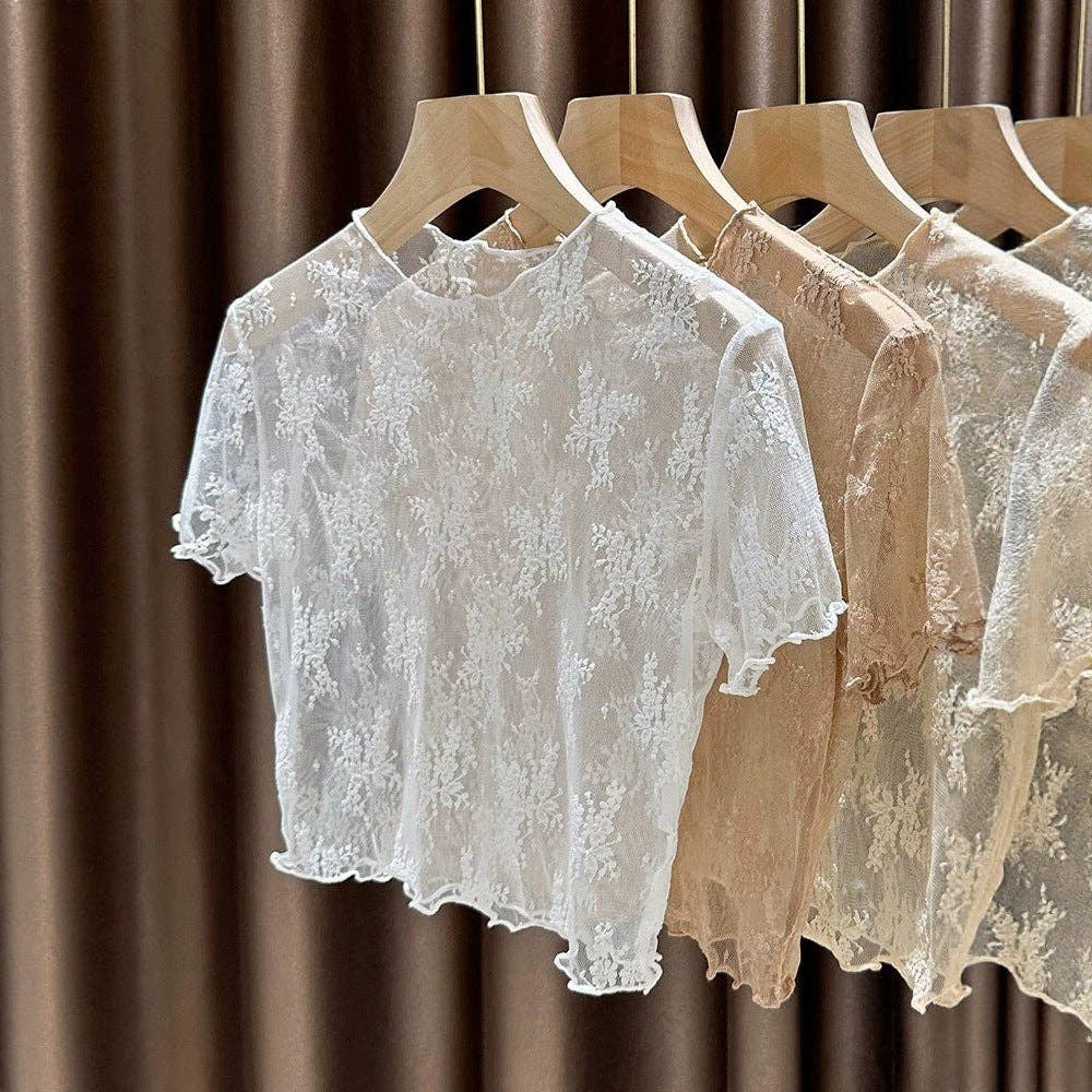 Floral Lace Cropped Short Sleeve