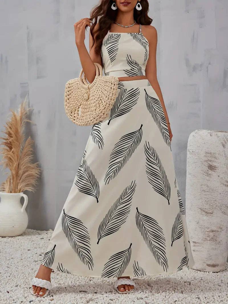 Women's Vacation Print Slit Skirt