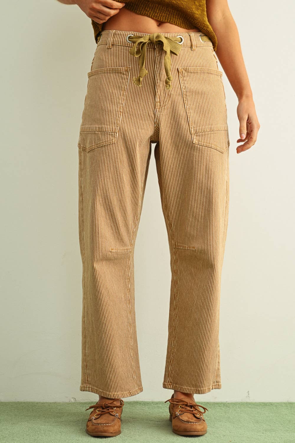 STRIPED BARREL PANTS with BELT