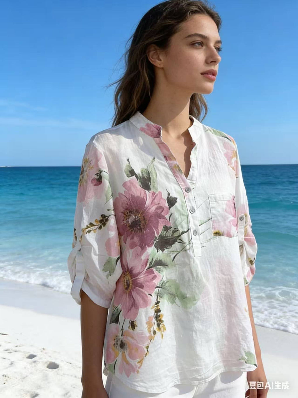 Floral O/S Linen Blouse