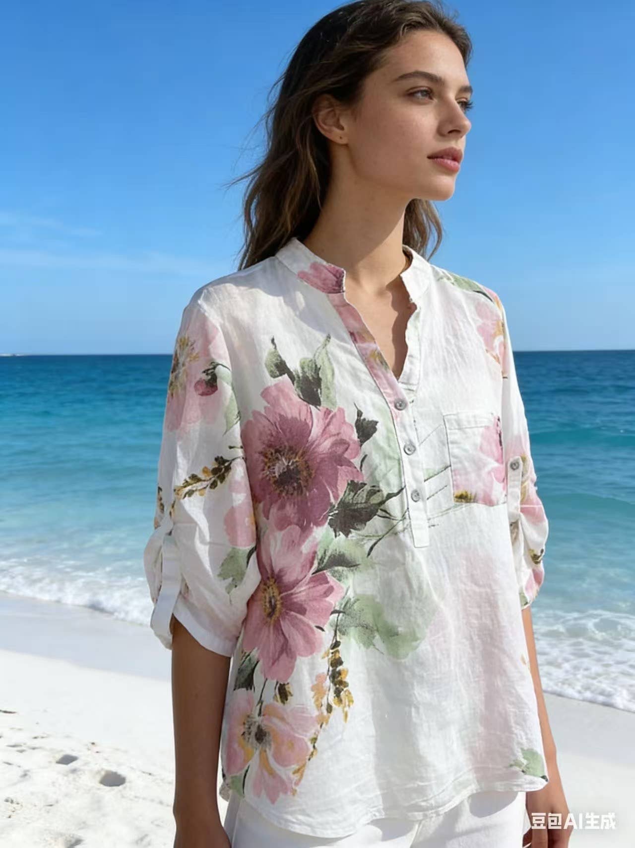 Floral O/S Linen Blouse