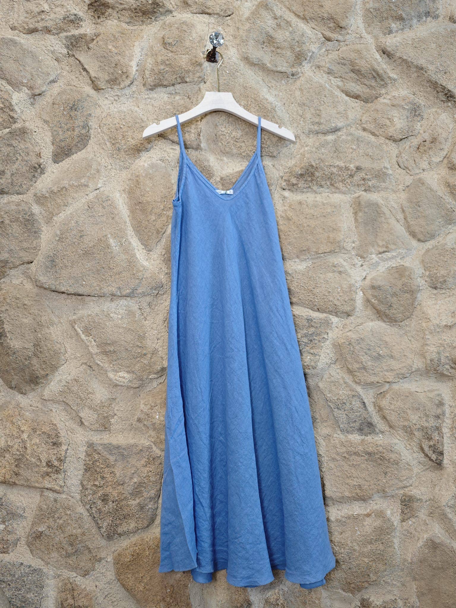 100% LINEN STRAPPY LONG DRESS