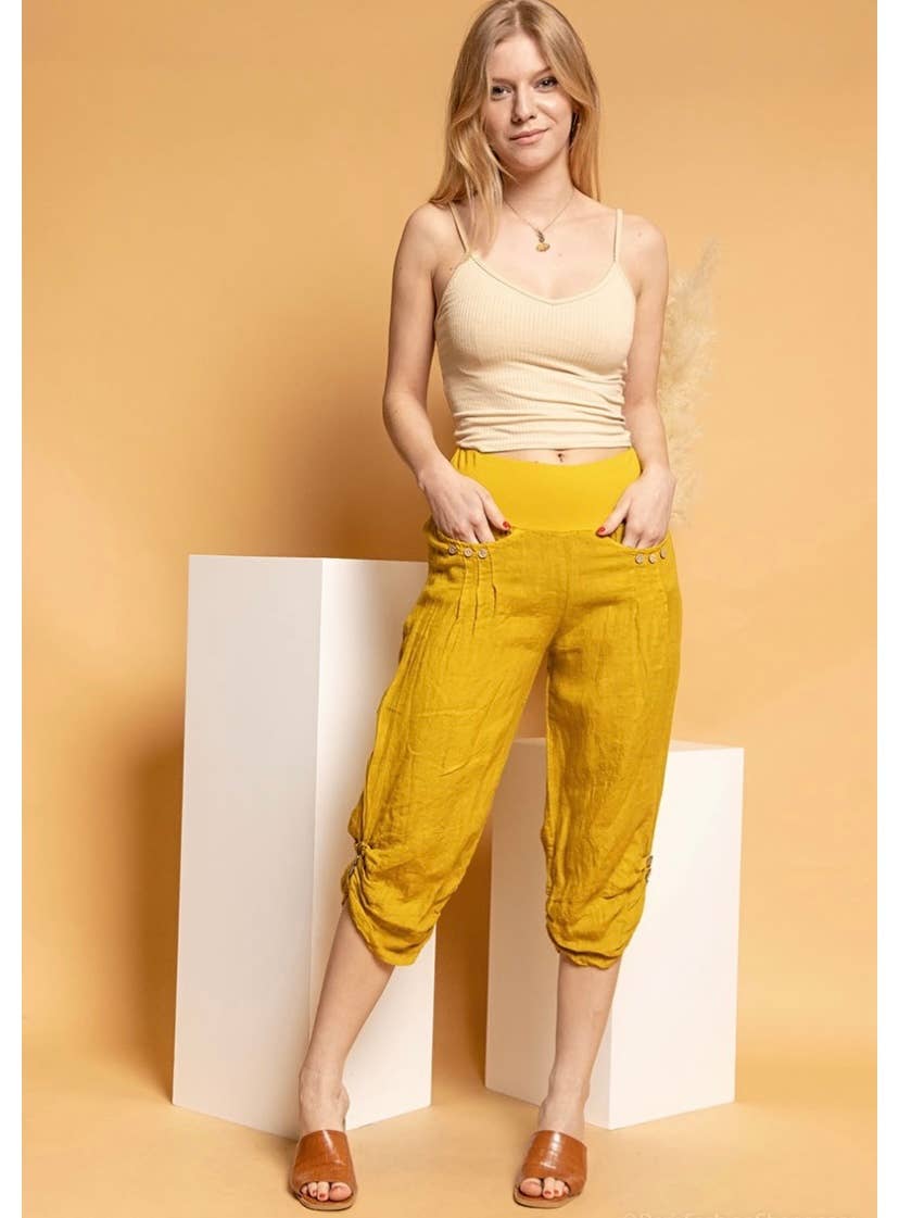 Italian Linen Capri Pants: WHITE