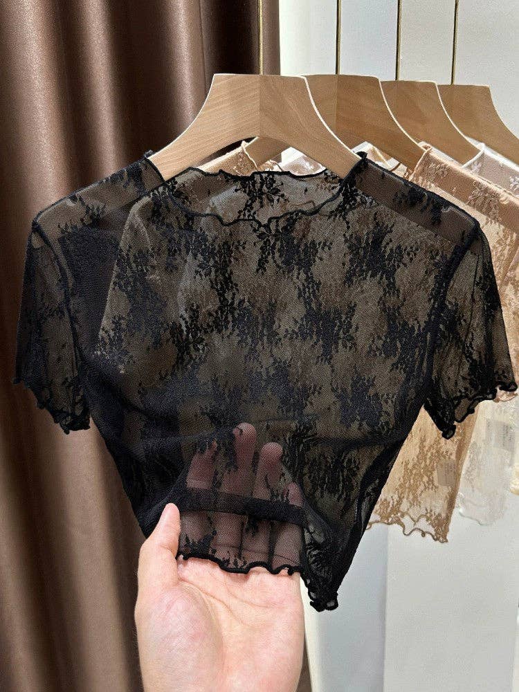 Floral Lace Cropped Short Sleeve