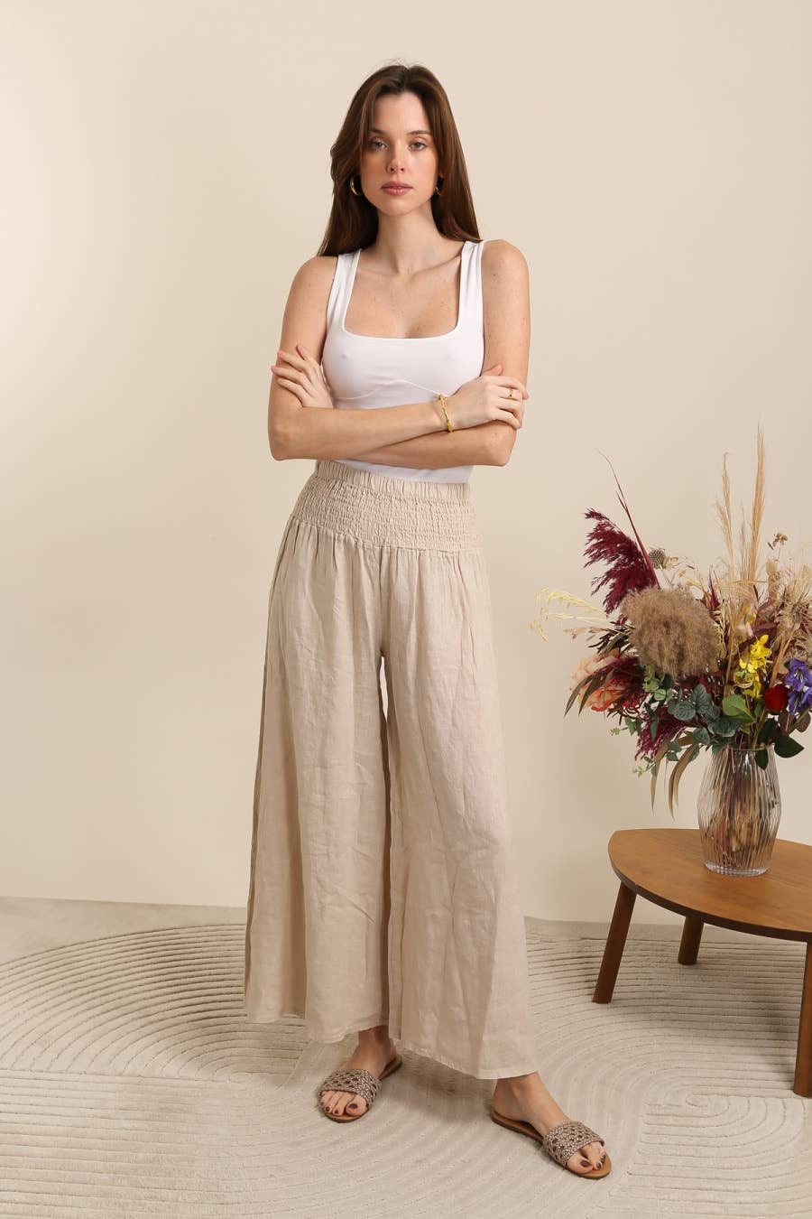 100% Linen Wide Leg Pants