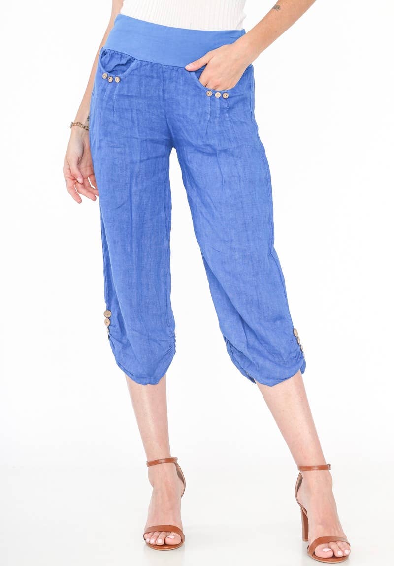 Italian Linen Capri Pants: BLACK