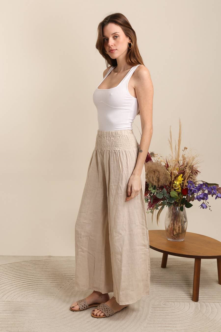 100% Linen Wide Leg Pants