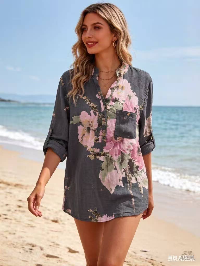 Floral O/S Linen Blouse