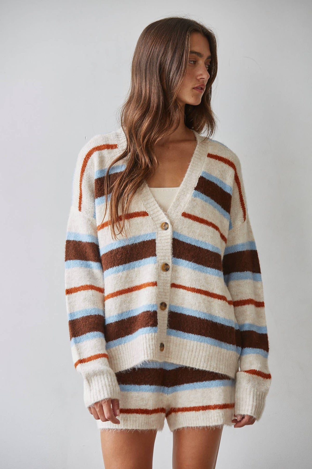 Knit Striped Buttondown Cardigan