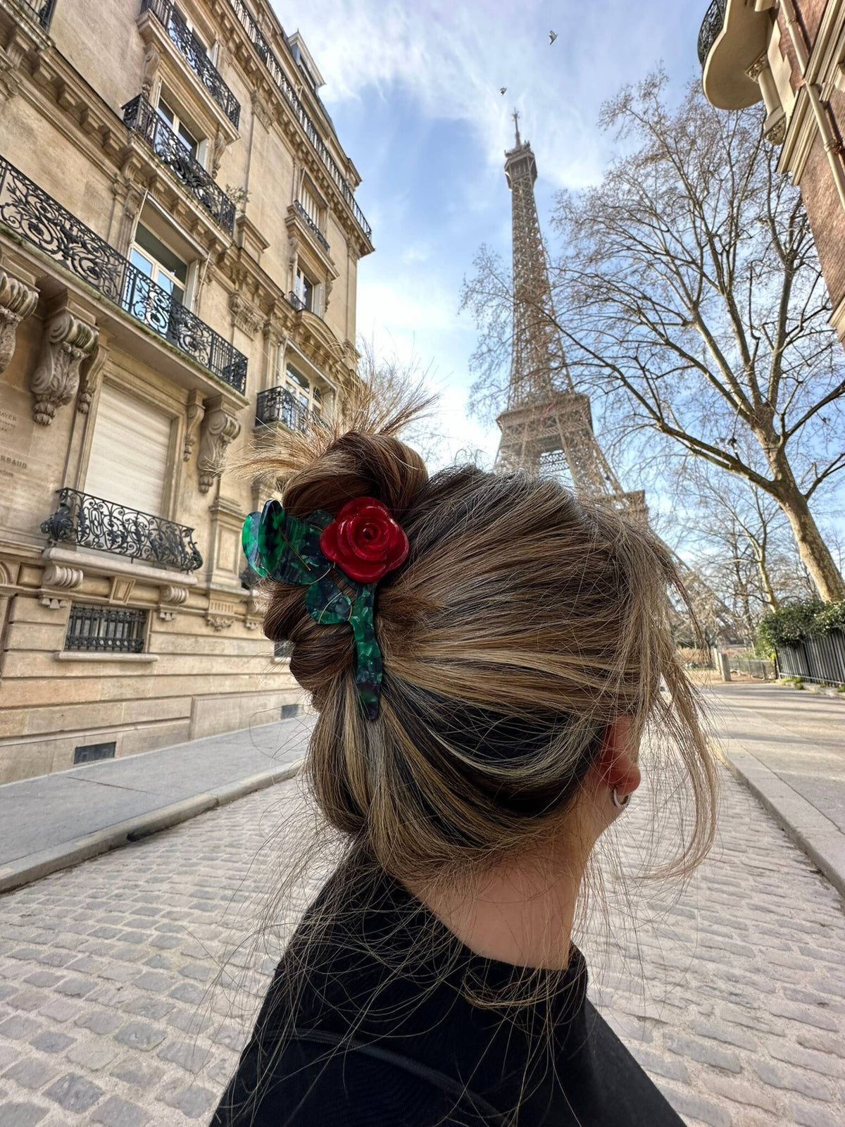 Handmade Rose Stem Flower Hair Clip