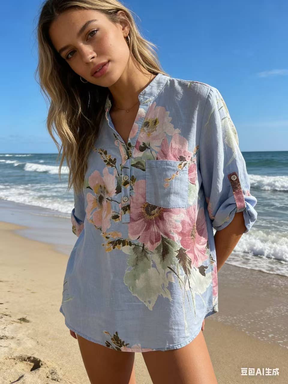 Floral O/S Linen Blouse