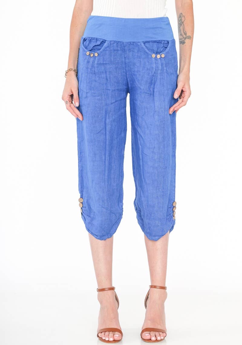 Italian Linen Capri Pants: BEIGE