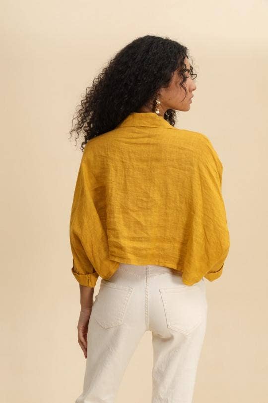 SHORT LINEN JACKET/SHIRT: TAUPE