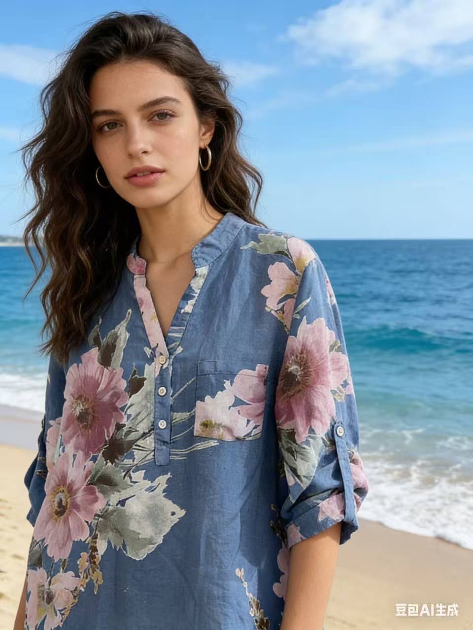 Floral O/S Linen Blouse