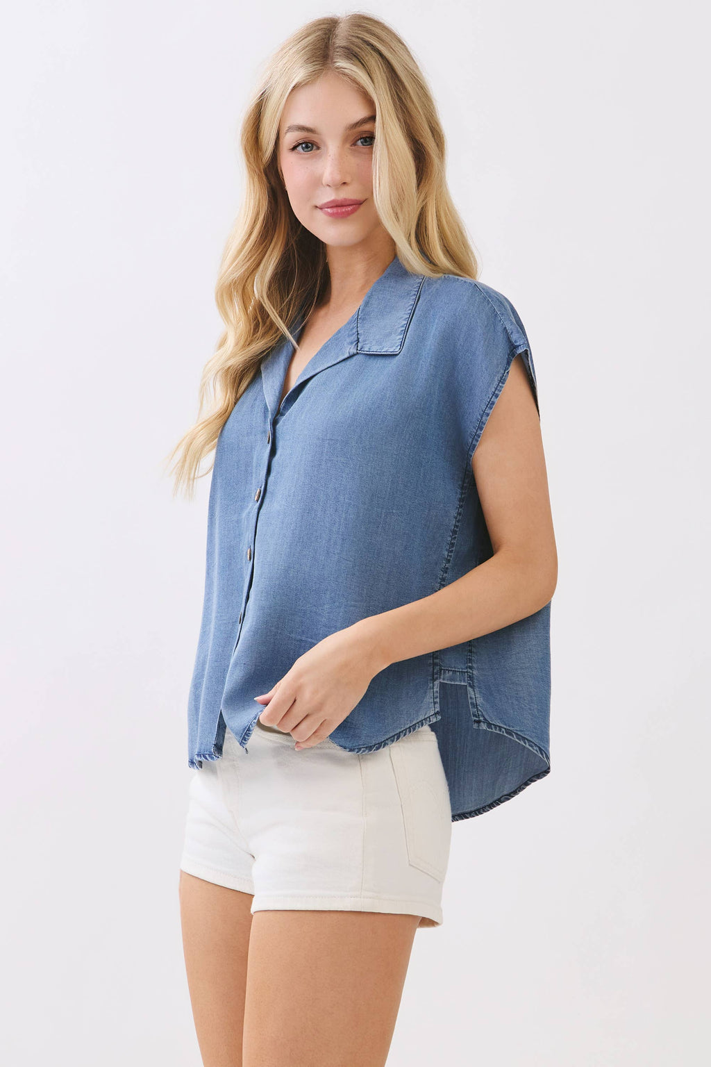 Collared Button Down Sleeveless Top