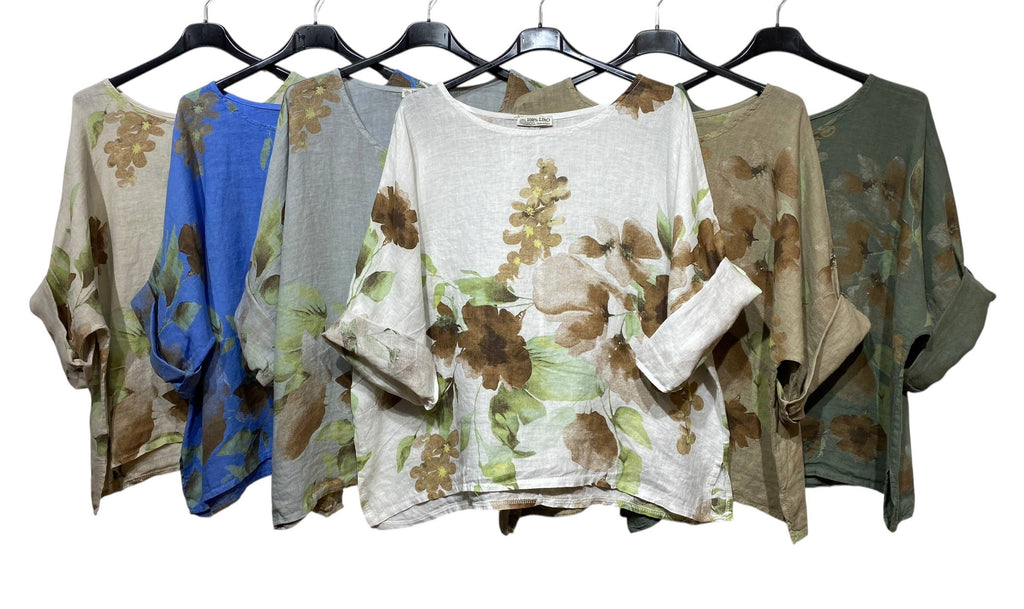 LINEN BLOUSE W/Flower Print