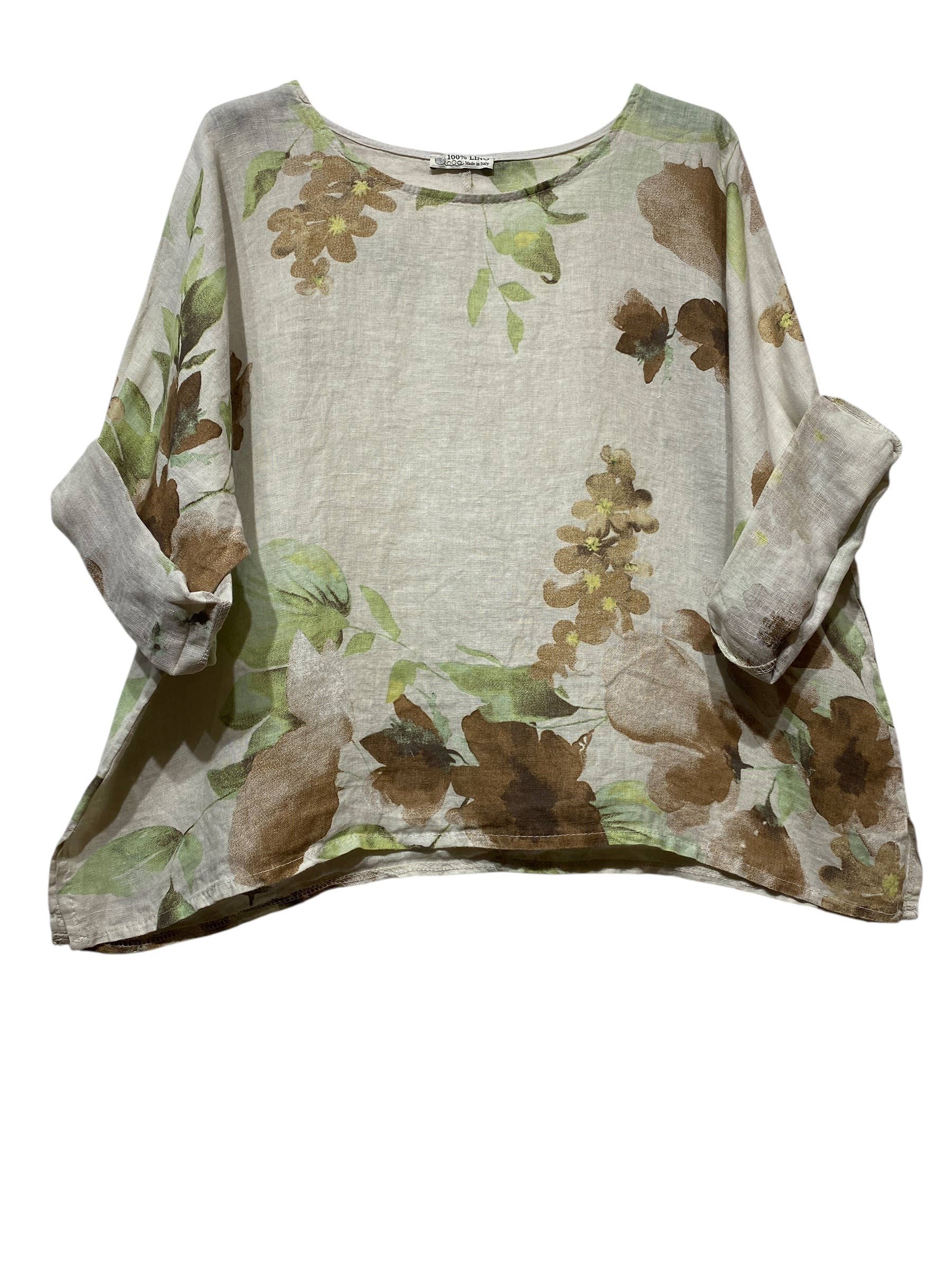 LINEN BLOUSE W/Flower Print