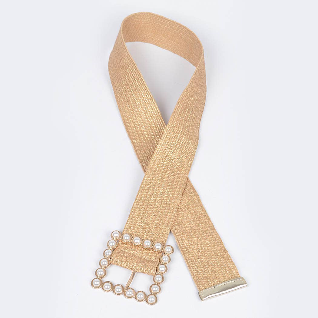 Wide Pearl Metallic Buckle Elastic Belt