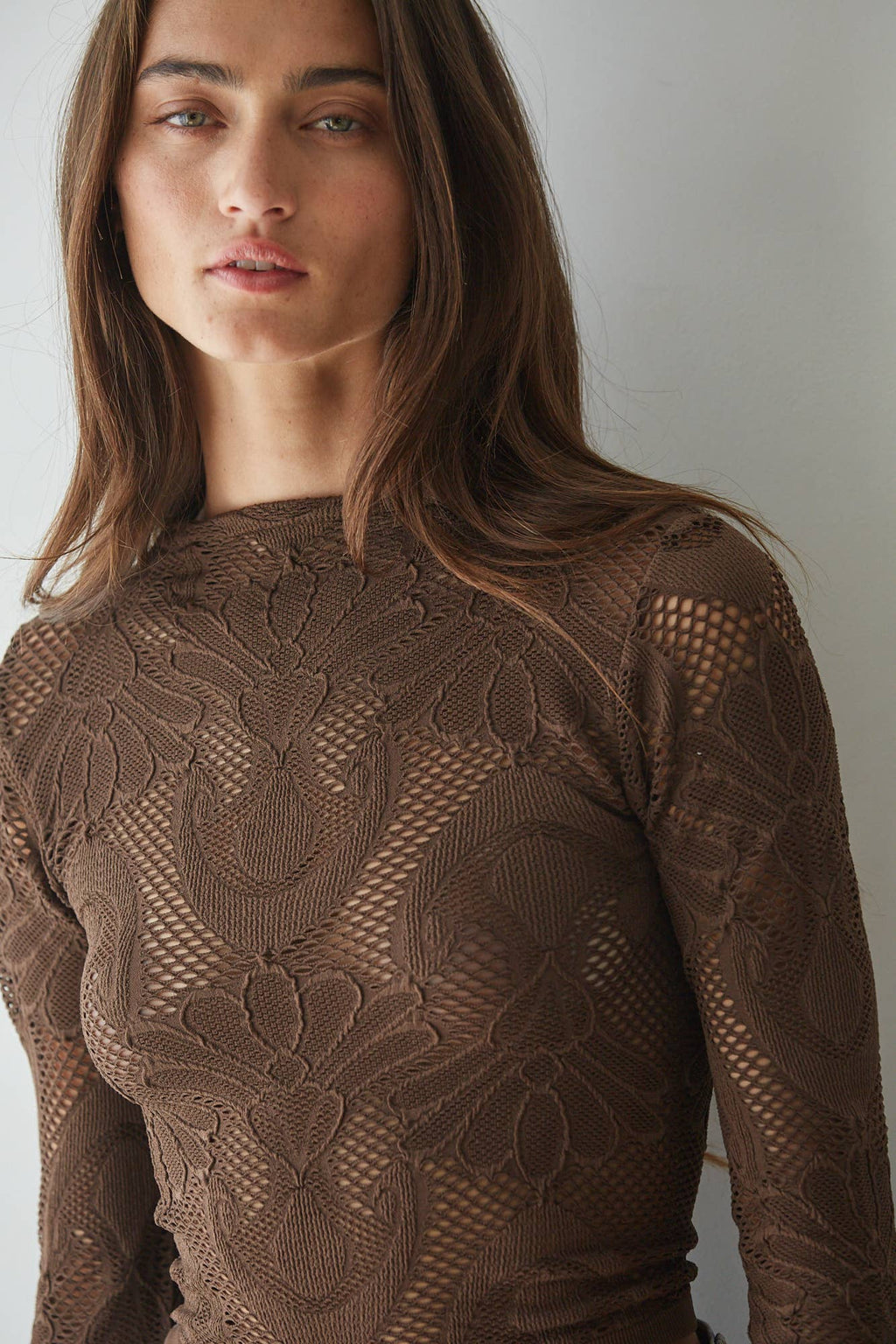Jacquard Mock Neck Long Sleeve Top