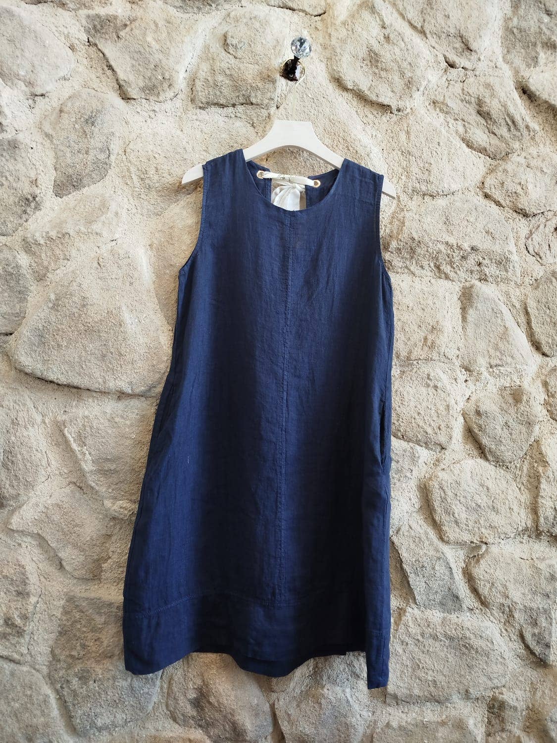 Tie Short Dress 100% Linen – view 3